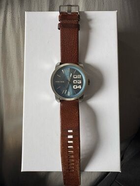 Diesel Brown Leather Strap Watch with Blue Dial